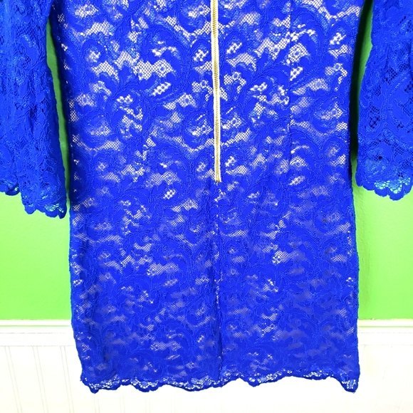 Eliza J Royal Blue Short Lace Bell Sleeve Dress Size 6 - Picture 2 of 13